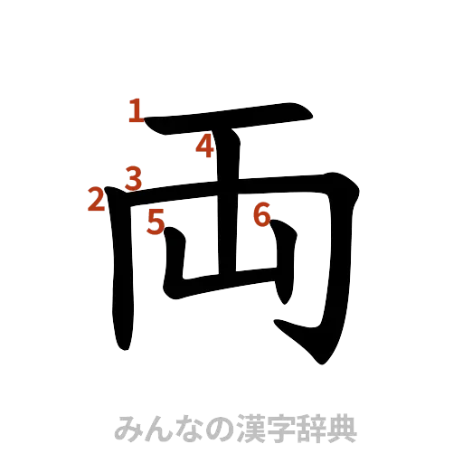 漢字「両」の書き順と画数