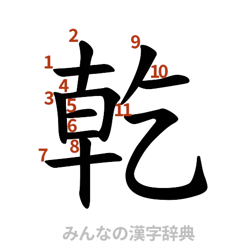漢字「乾」の書き順と画数