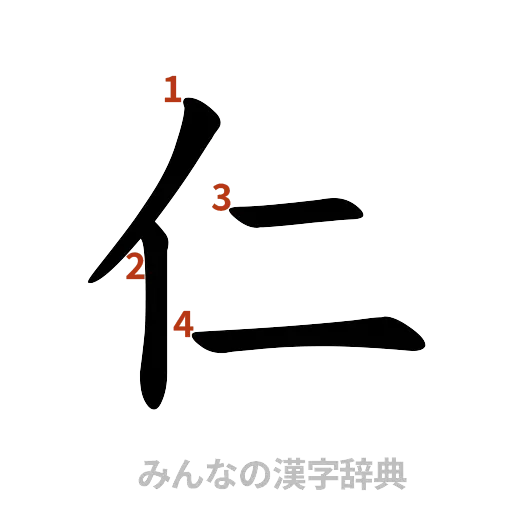 漢字「仁」の書き順と画数