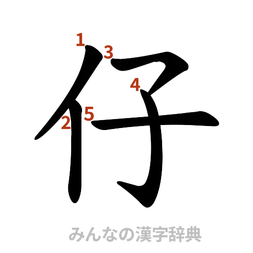 漢字「仔」の書き順と画数