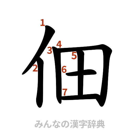 漢字「佃」の書き順と画数
