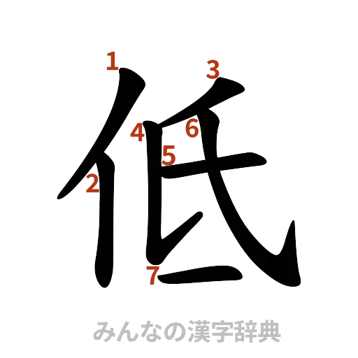 漢字「低」の書き順と画数