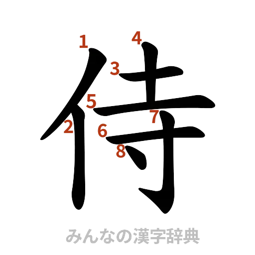 漢字「侍」の書き順と画数