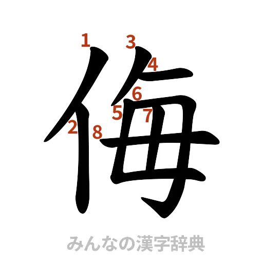 漢字「侮」の書き順と画数