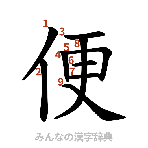 漢字「便」の書き順と画数