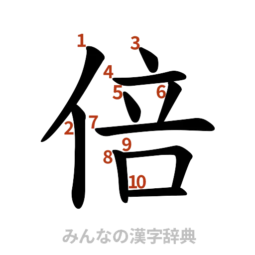漢字「倍」の書き順と画数