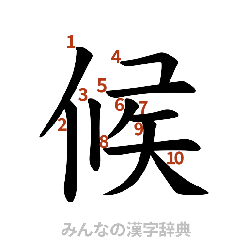 漢字「候」の書き順と画数