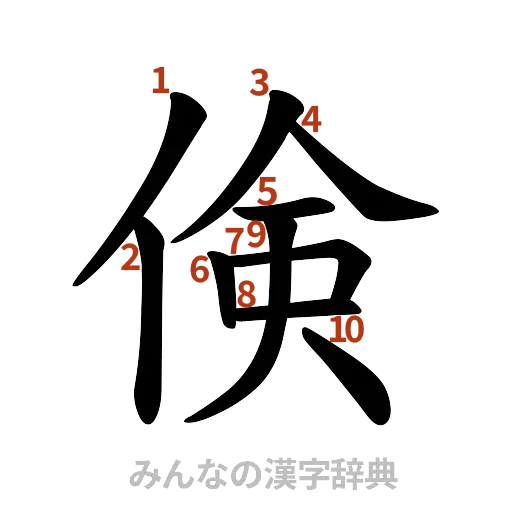 漢字「倹」の書き順と画数