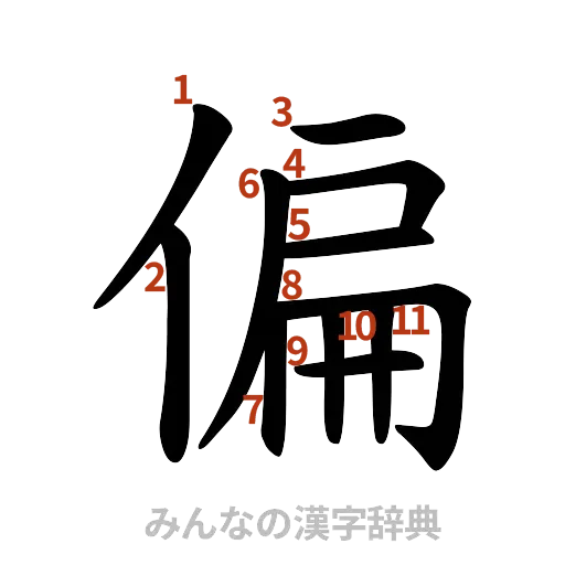 漢字「偏」の書き順と画数