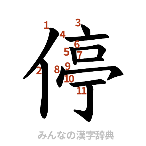 漢字「停」の書き順と画数
