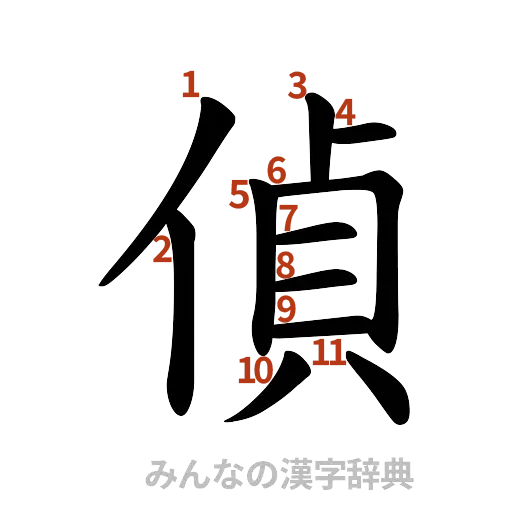 漢字「偵」の書き順と画数