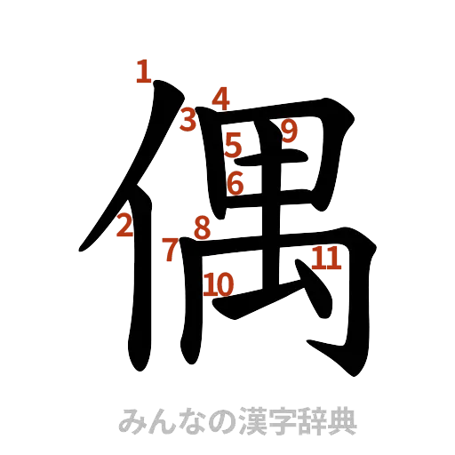漢字「偶」の書き順と画数