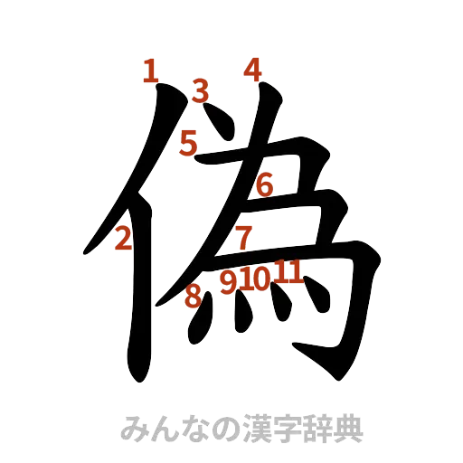 漢字「偽」の書き順と画数