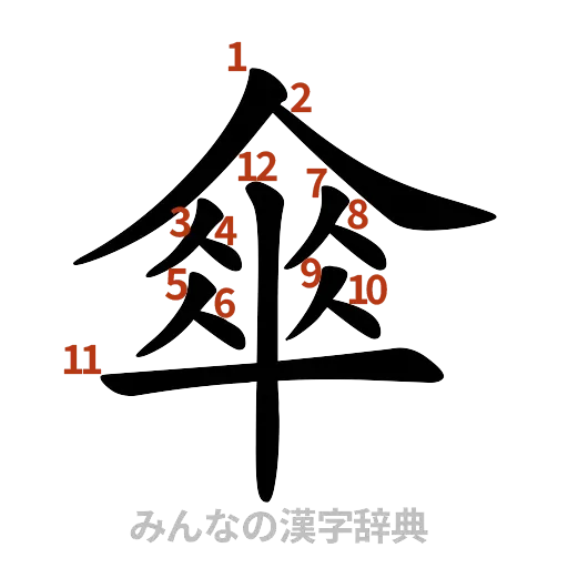 漢字「傘」の書き順と画数