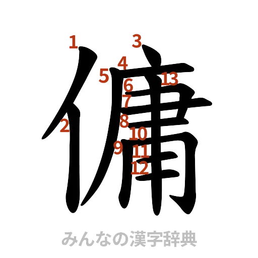 漢字「傭」の書き順と画数
