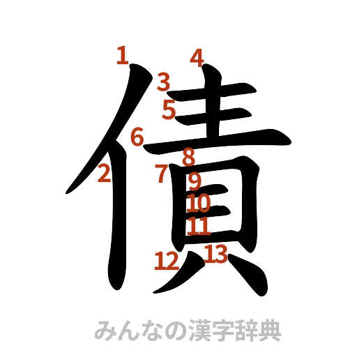 漢字「債」の書き順と画数