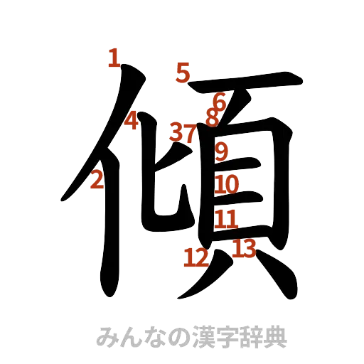 漢字「傾」の書き順と画数