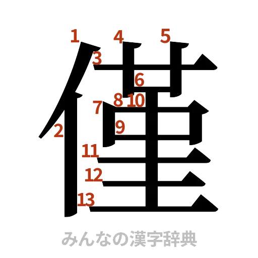 漢字「僅」の書き順と画数