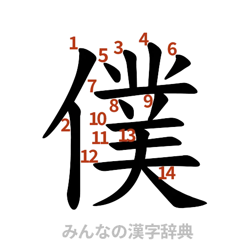 漢字「僕」の書き順と画数