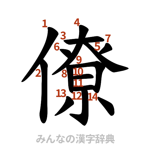 漢字「僚」の書き順と画数