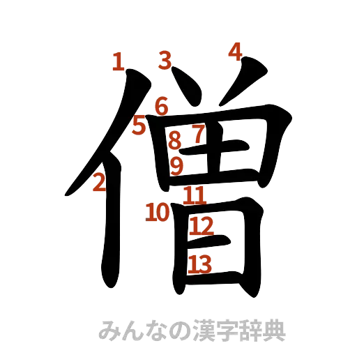 漢字「僧」の書き順と画数