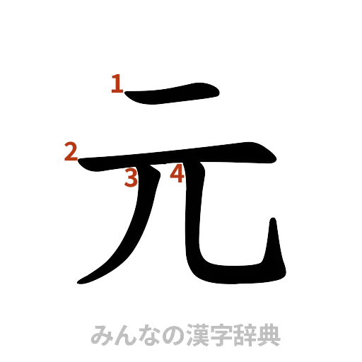 漢字「元」の書き順と画数