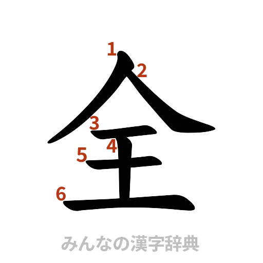 漢字「全」の書き順と画数