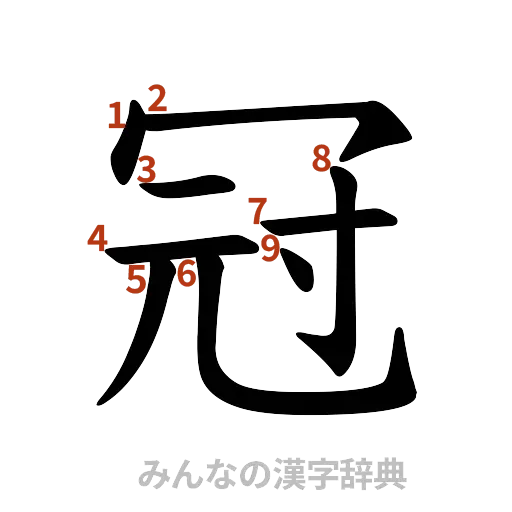 漢字「冠」の書き順と画数