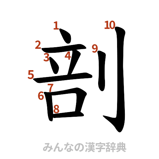 漢字「剖」の書き順と画数