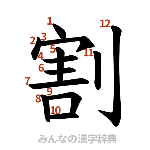 漢字「割」の書き順と画数