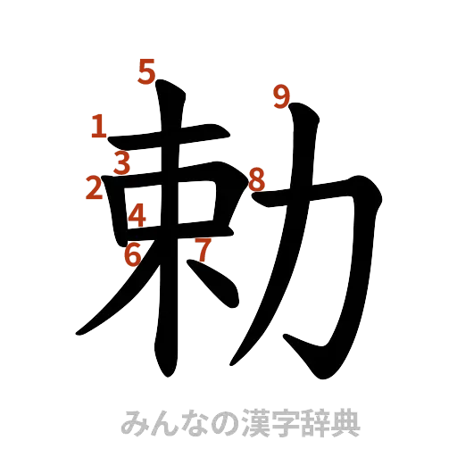 漢字「勅」の書き順と画数