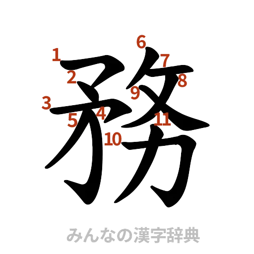 漢字「務」の書き順と画数