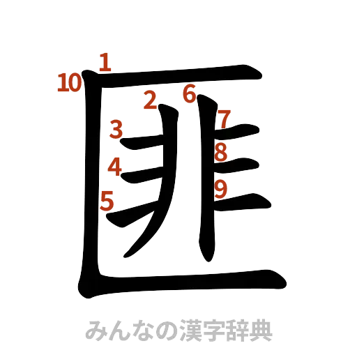 漢字「匪」の書き順と画数