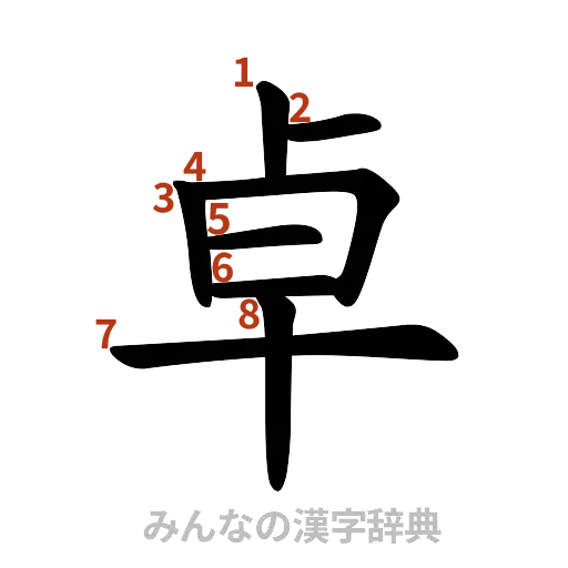 漢字「卓」の書き順と画数
