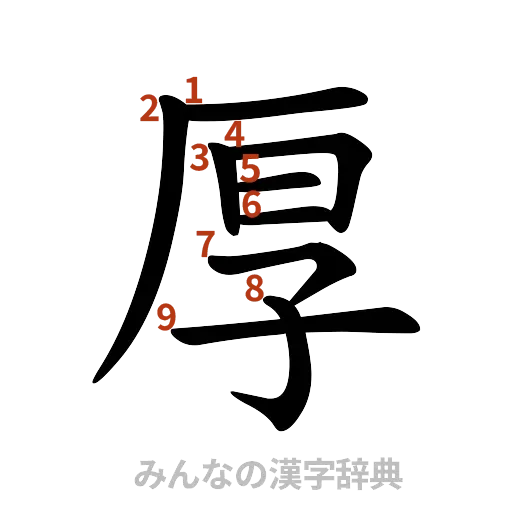 漢字「厚」の書き順と画数