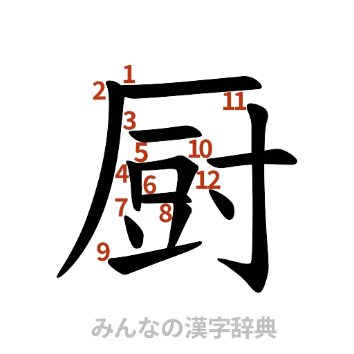 漢字「厨」の書き順と画数