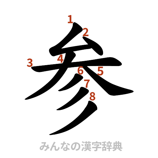 漢字「参」の書き順と画数