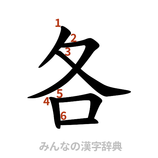 漢字「各」の書き順と画数