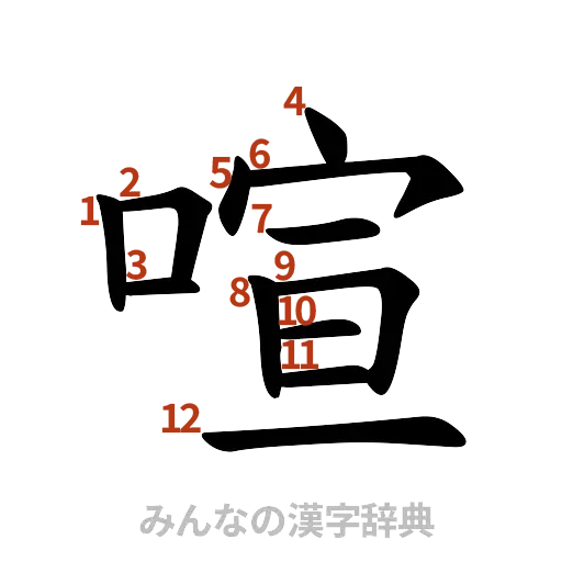 漢字「喧」の書き順と画数