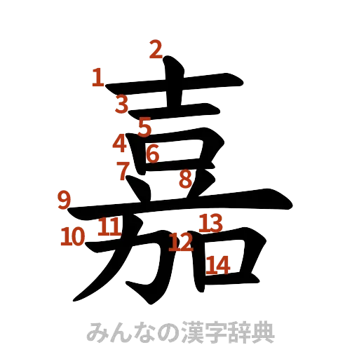 漢字「嘉」の書き順と画数