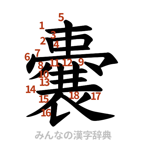 漢字「嚢」の書き順と画数