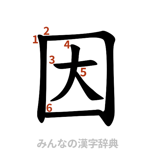 漢字「因」の書き順と画数