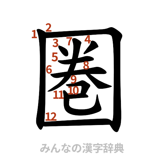 漢字「圏」の書き順と画数