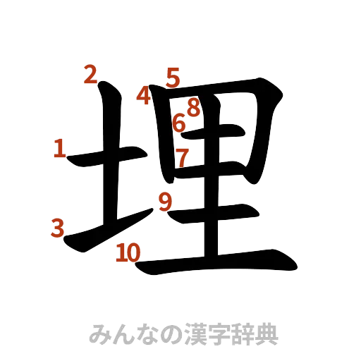 漢字「埋」の書き順と画数