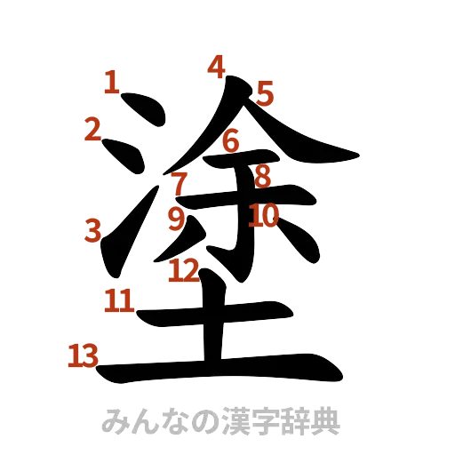 漢字「塗」の書き順と画数