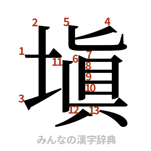 漢字「塡」の書き順と画数