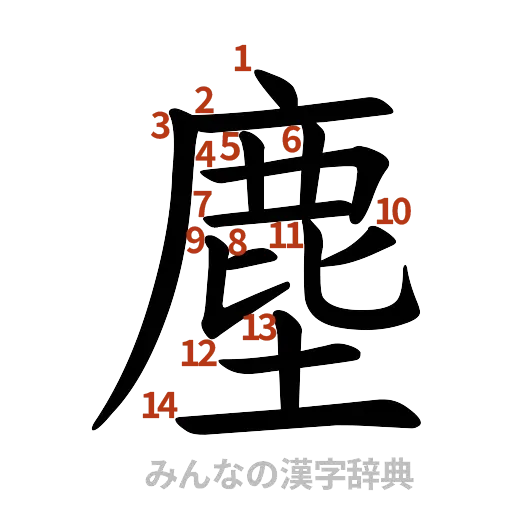 漢字「塵」の書き順と画数