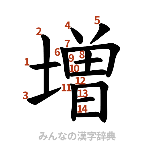 漢字「増」の書き順と画数