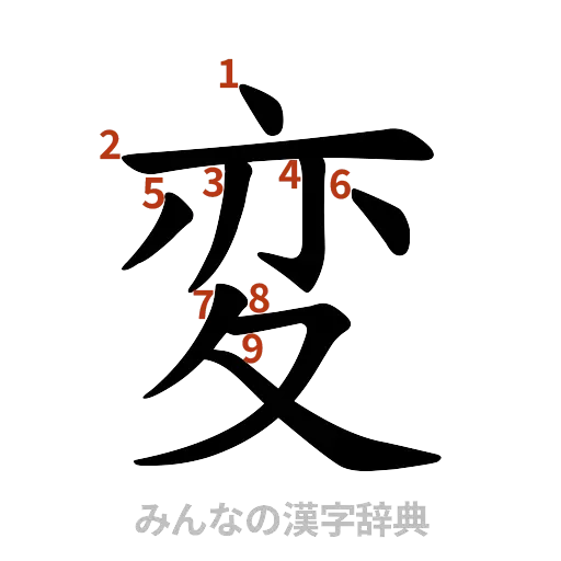 漢字「変」の書き順と画数