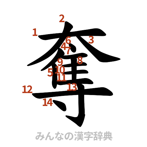 漢字「奪」の書き順と画数